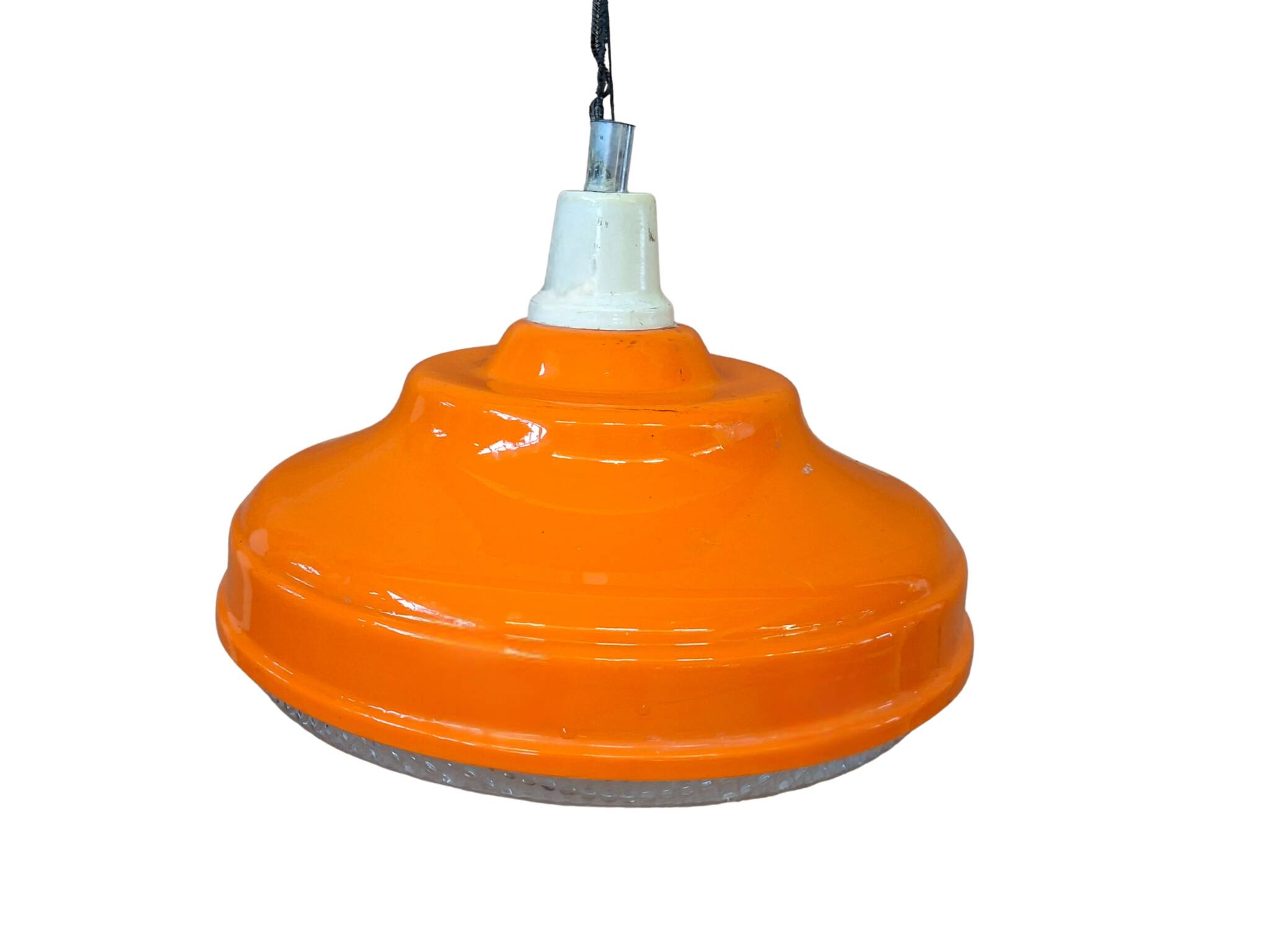 Lampadario Vintage Anni '70 Space Age – Arancione e Cristallino – Ø 38cm