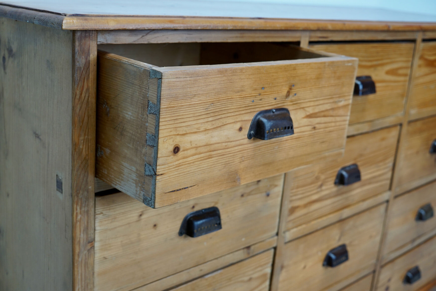 German Pine Apothecary Cabinet or Bank of Drawers, ca 1930s