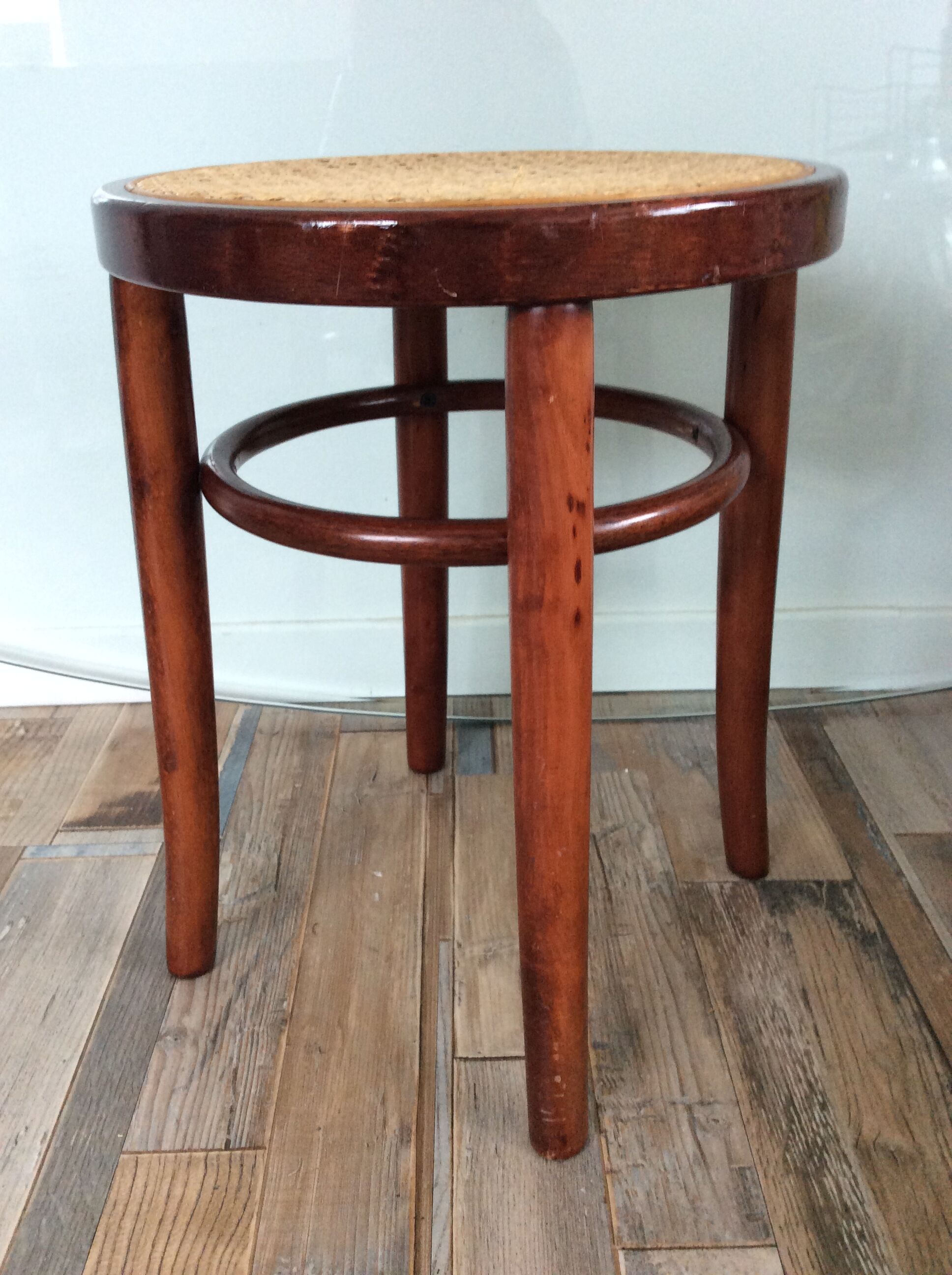 Vintage bistro stool in wood and cannage