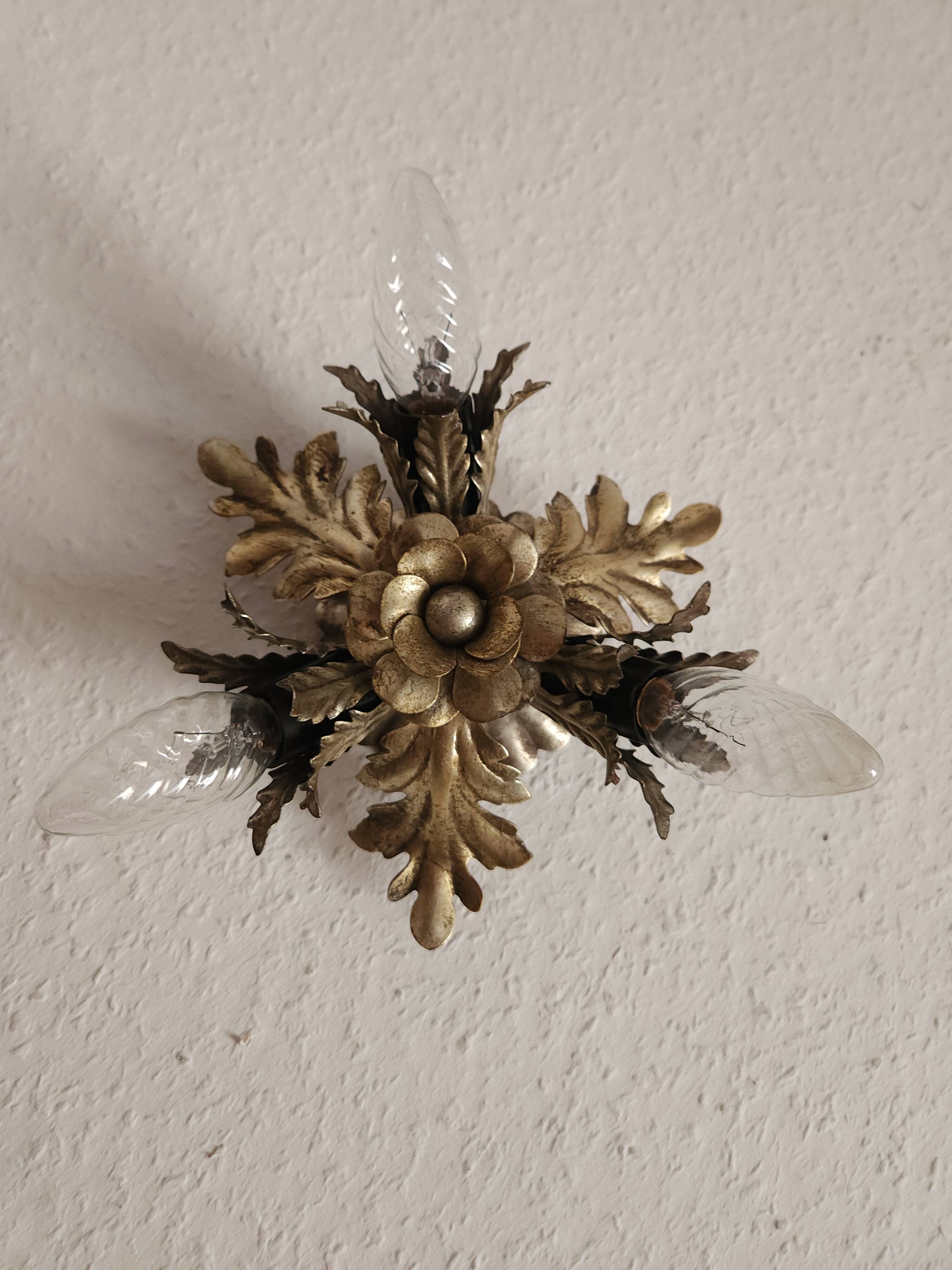 Versilberte handgeschmiedete drei Lichter Banci Firenze Florentiner Lampe