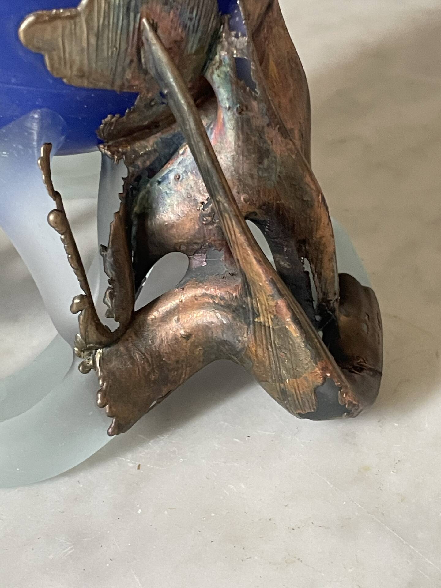 glass paste vase signed, bronze mount