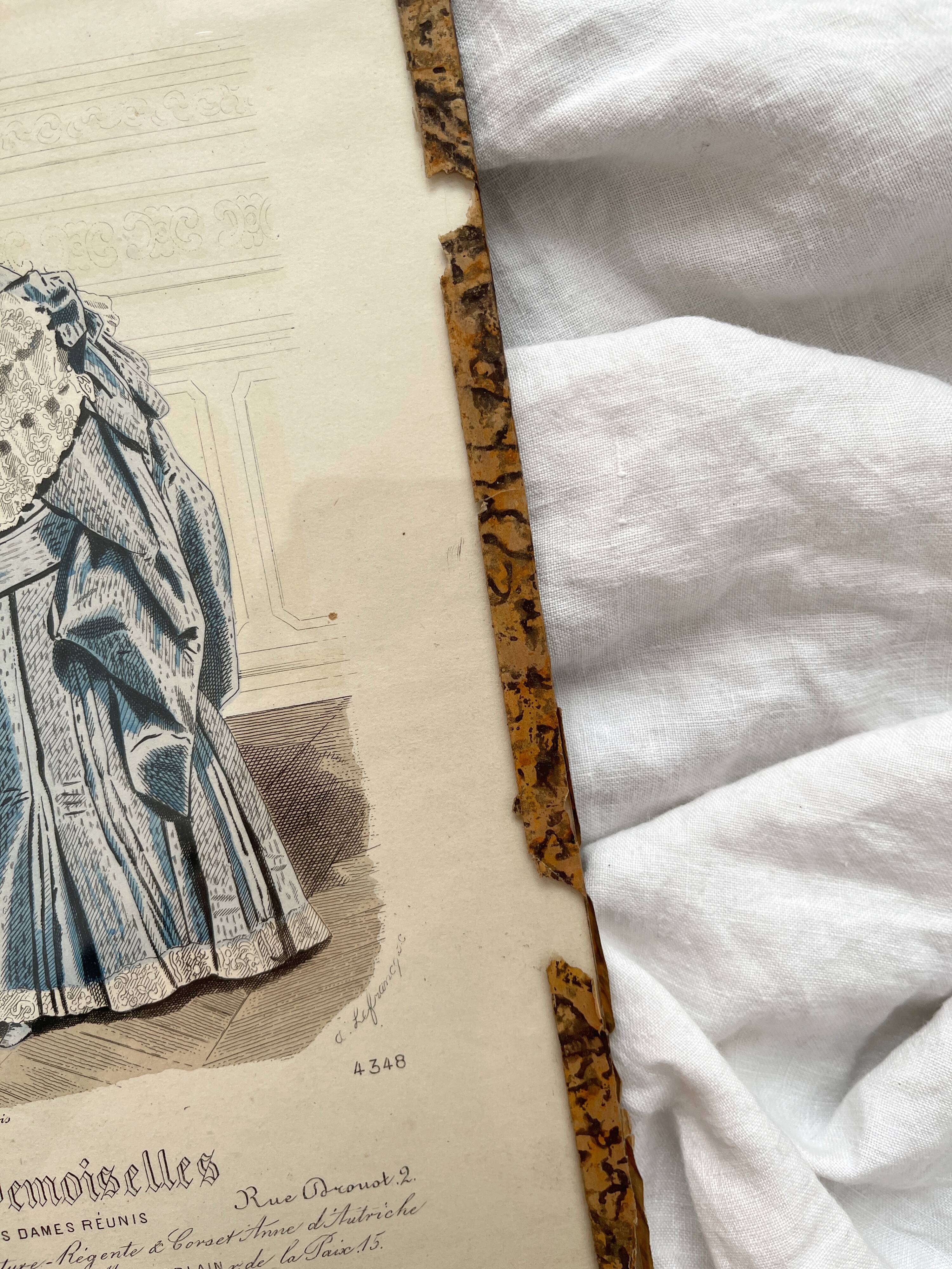 Engraving lithograph old fashion illustration under glass late 19th century