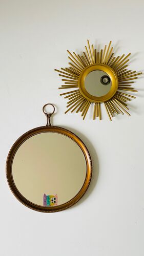 Duo de miroirs dorés soleils vintage