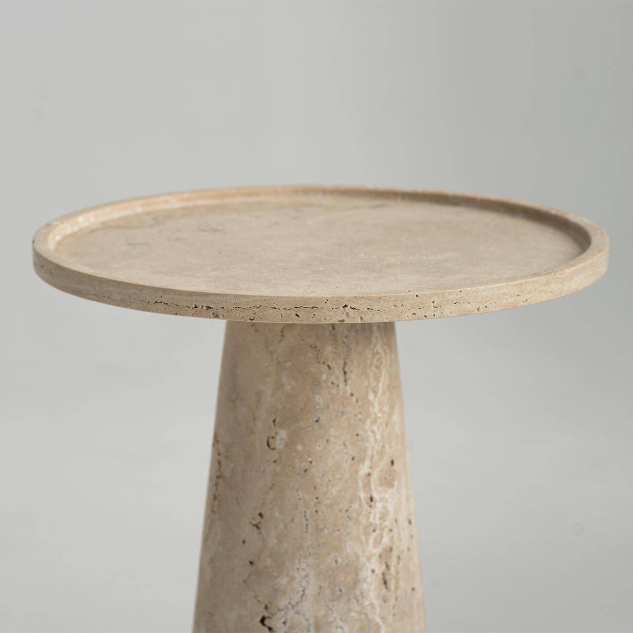 Pedestal cone side table in travertine