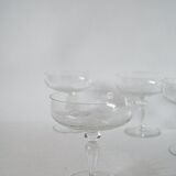 set of 4 very large champagne glasses in engraved crystal 1950 12 x 11 cm