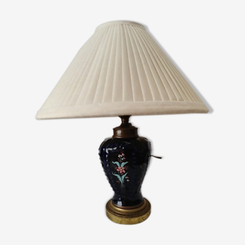 Lampe à poser en faïence bleu marine émaillée vintage