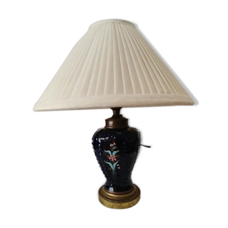 Lamp to be laid in vintage enamelled navy earthenware