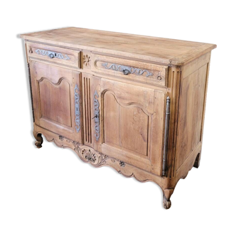 Louis XV period buffet 18th Brut pickled in decorated solid walnut