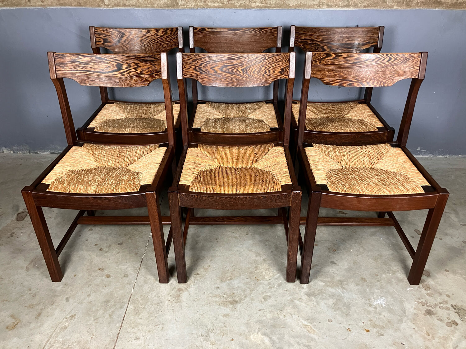 6 chairs rush Wenge Brutalist Mid Century