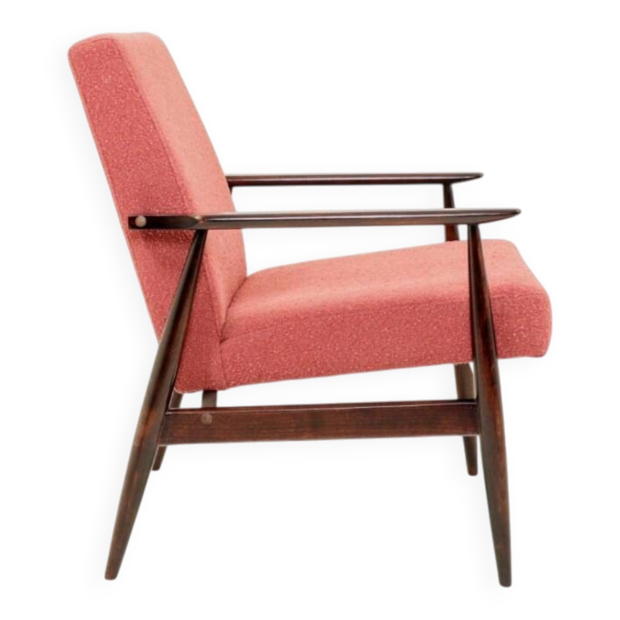 Mid-century modern armchair raspberry bouclé H. Lis