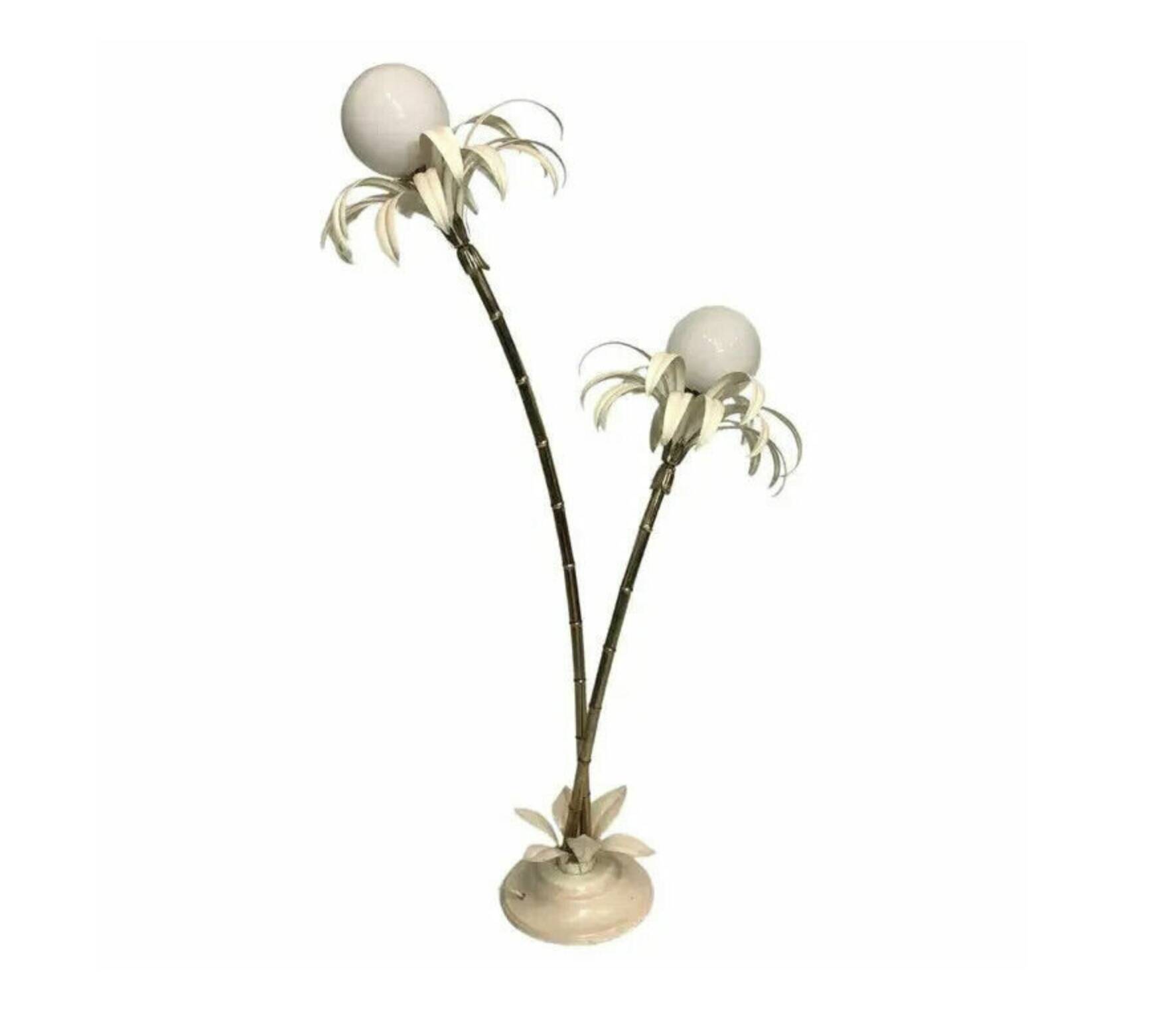 Two branch palm tree floor lamp 1970s italian hollywood regency brass