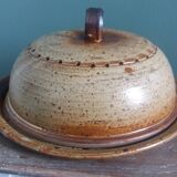 Stoneware cheese bell and platter from Puisaye, signed Jean-Pierre Prud’hom