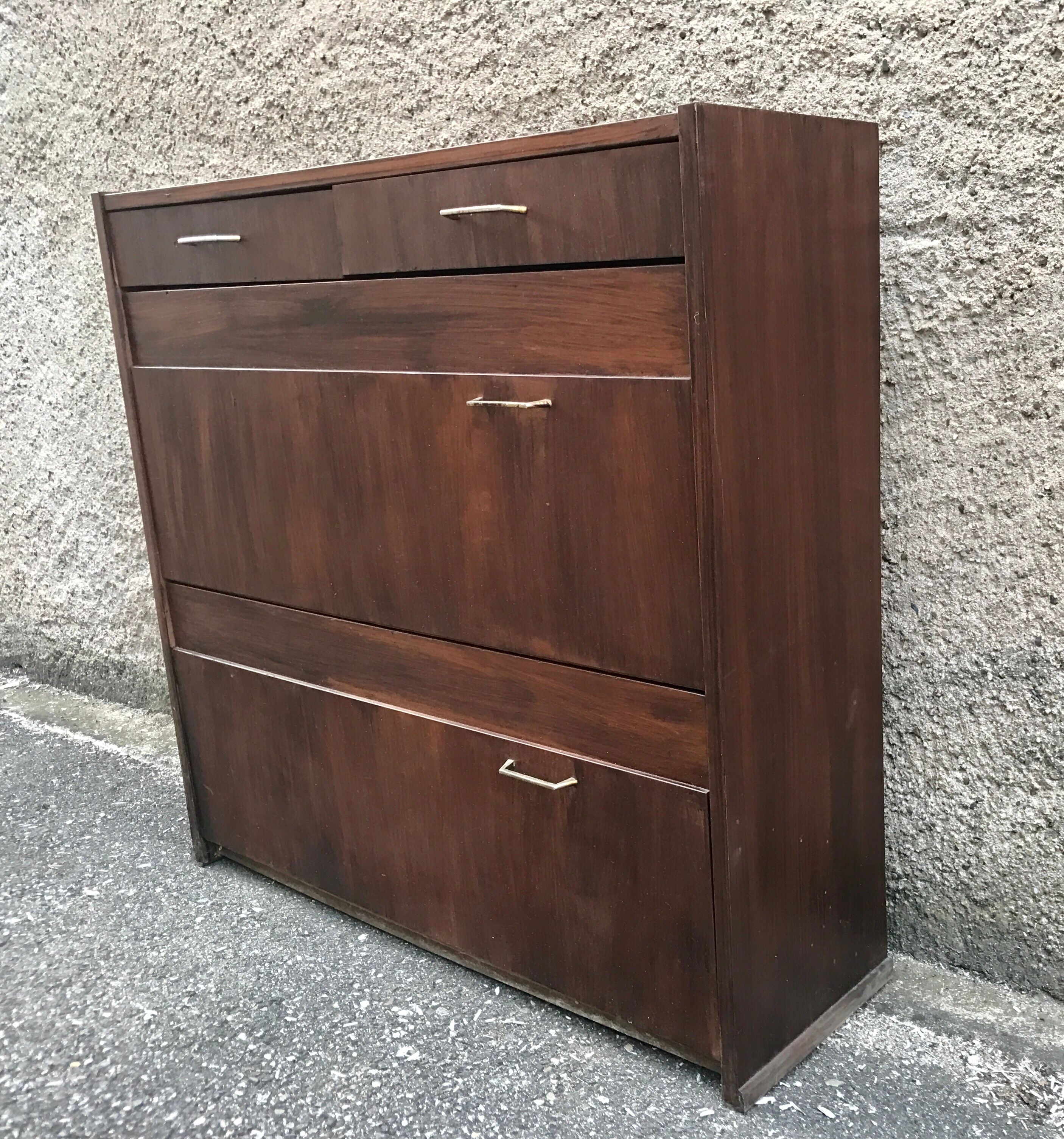 Meuble à chaussure vintage chêne foncé 1960