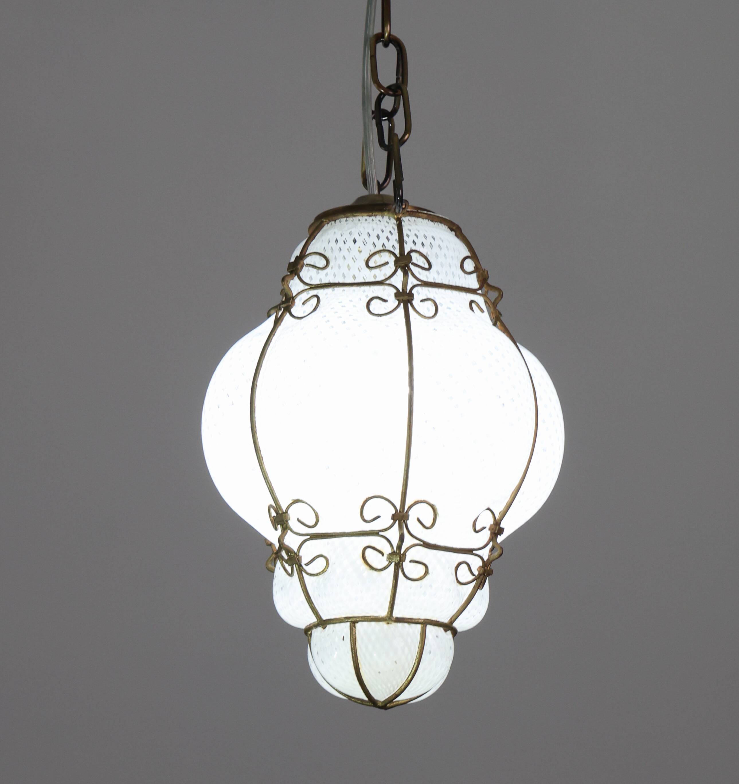 Venetian Lantern in Murano Reticello Glass, 1950s