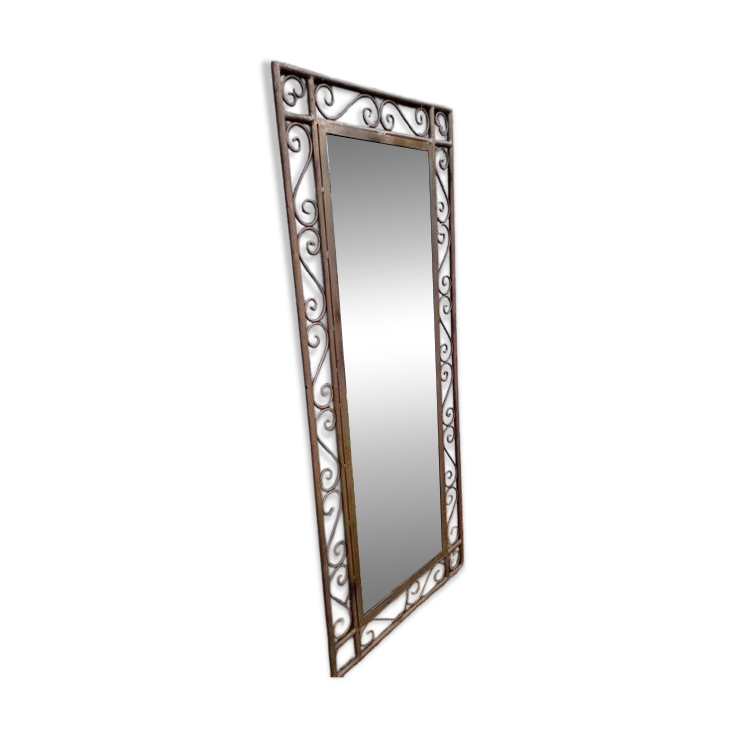 Antique mirror, large dimensions, solid wrought iron, mirror in very good condition.