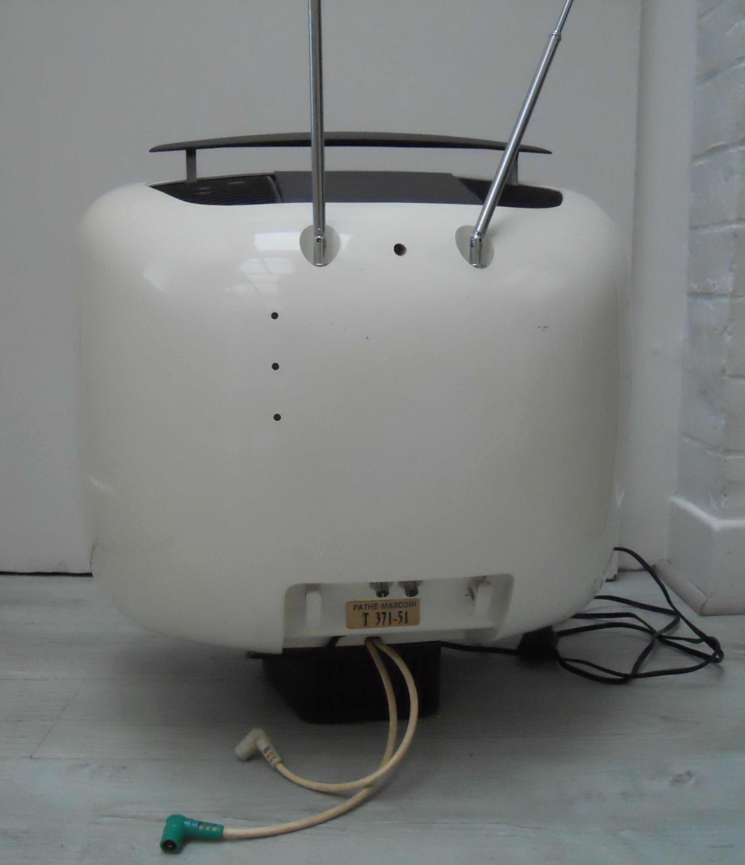 White vintage TV Pathe Marconi The voice of his master