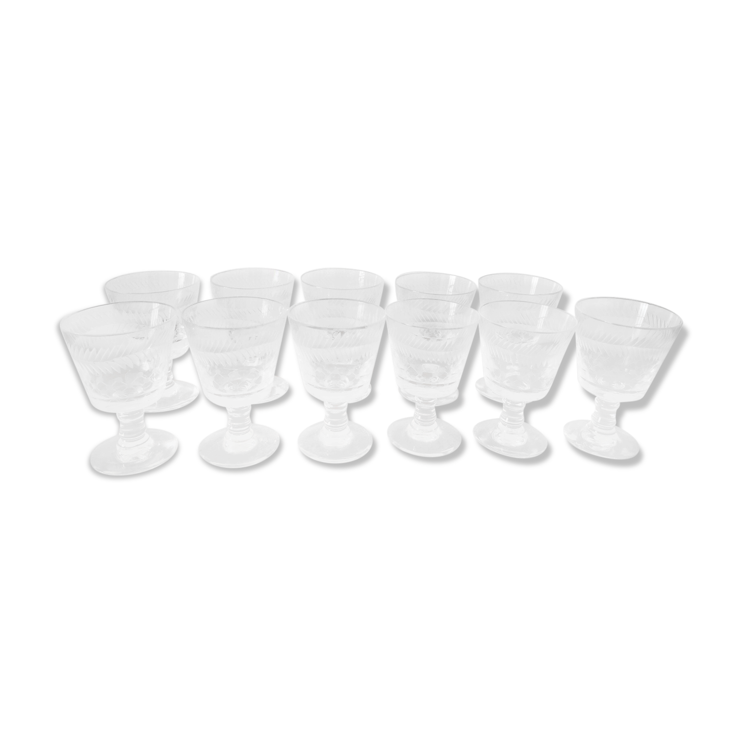 Lot of 11 cut and engraved foot glasses