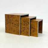 Set of three Tommaso Barbi mid-century modern burl wood nesting tables