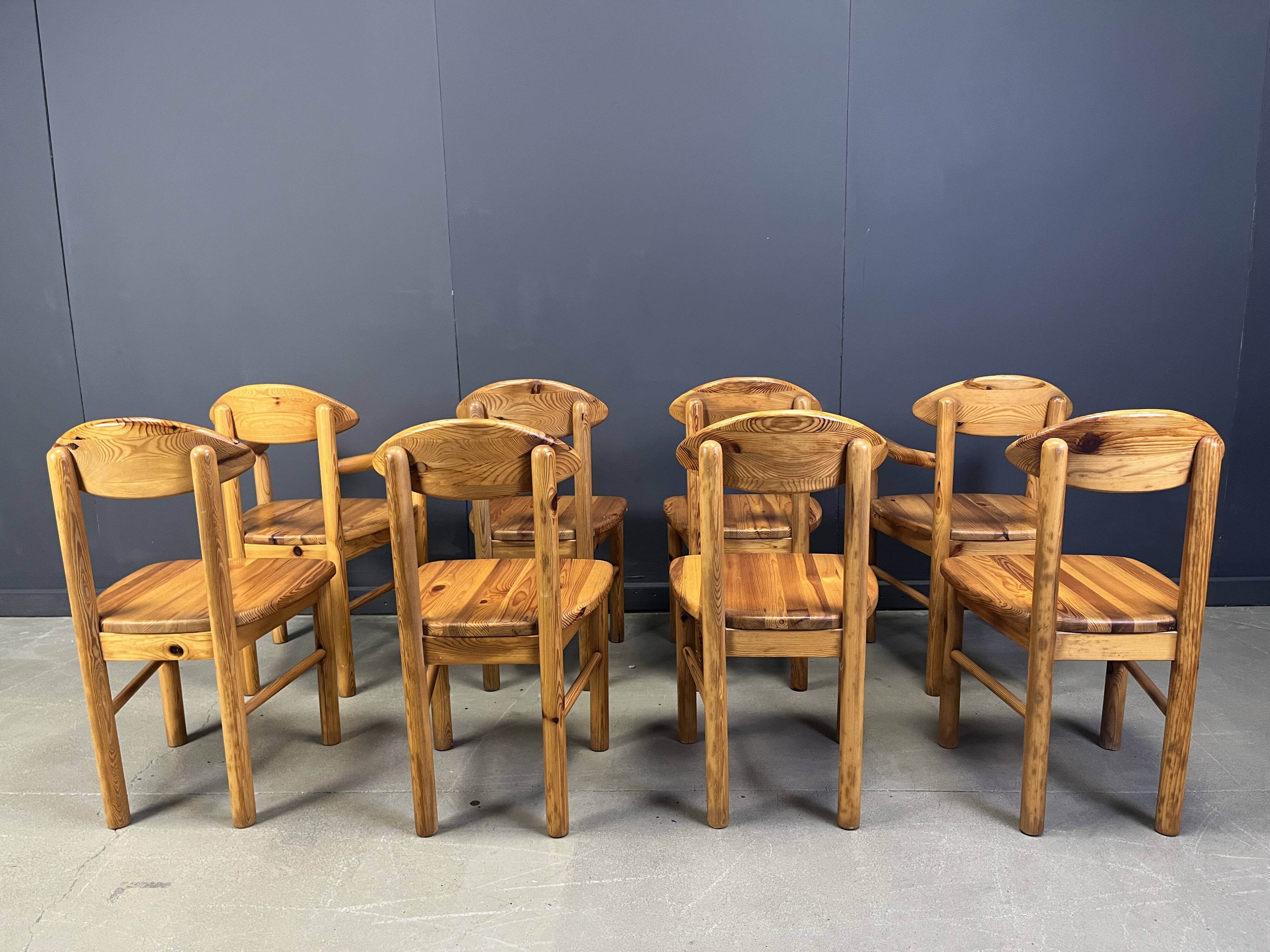 Vintage pine wood dining chairs - 1980s - set of 8