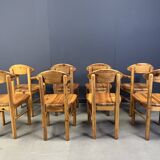 Vintage pine wood dining chairs - 1980s - set of 8