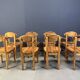 Vintage pine wood dining chairs - 1980s - set of 8