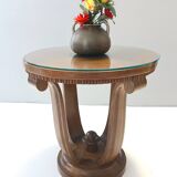 Art Deco Round Oak Durmast and Glass Coffee Table, Italy