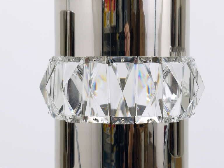 Three Bakalowits pendant lamps in nickel, brass, and faceted crystal, Austria, 1950s.