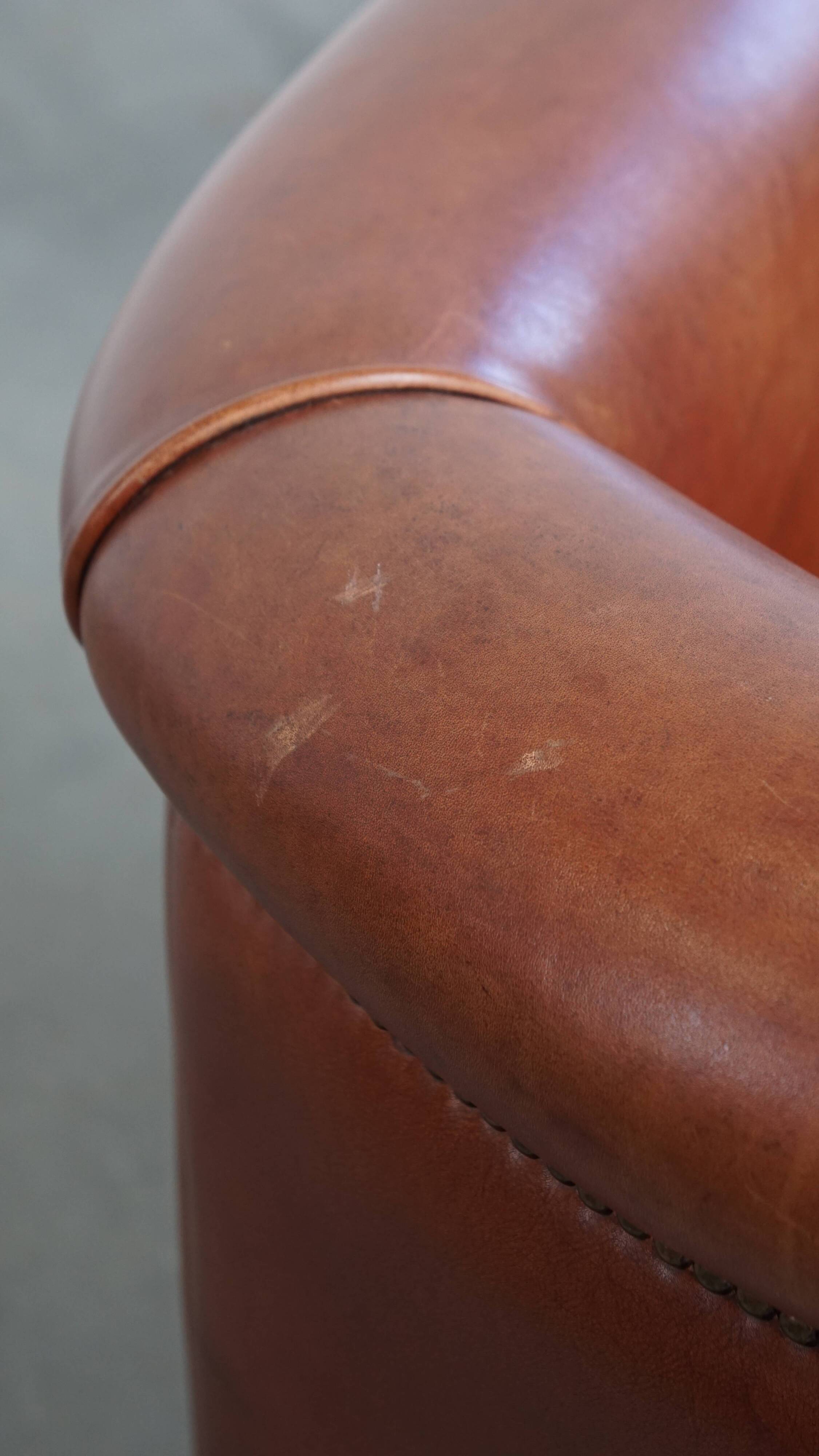Cowhide Leather Club Armchair in a Cognac Color