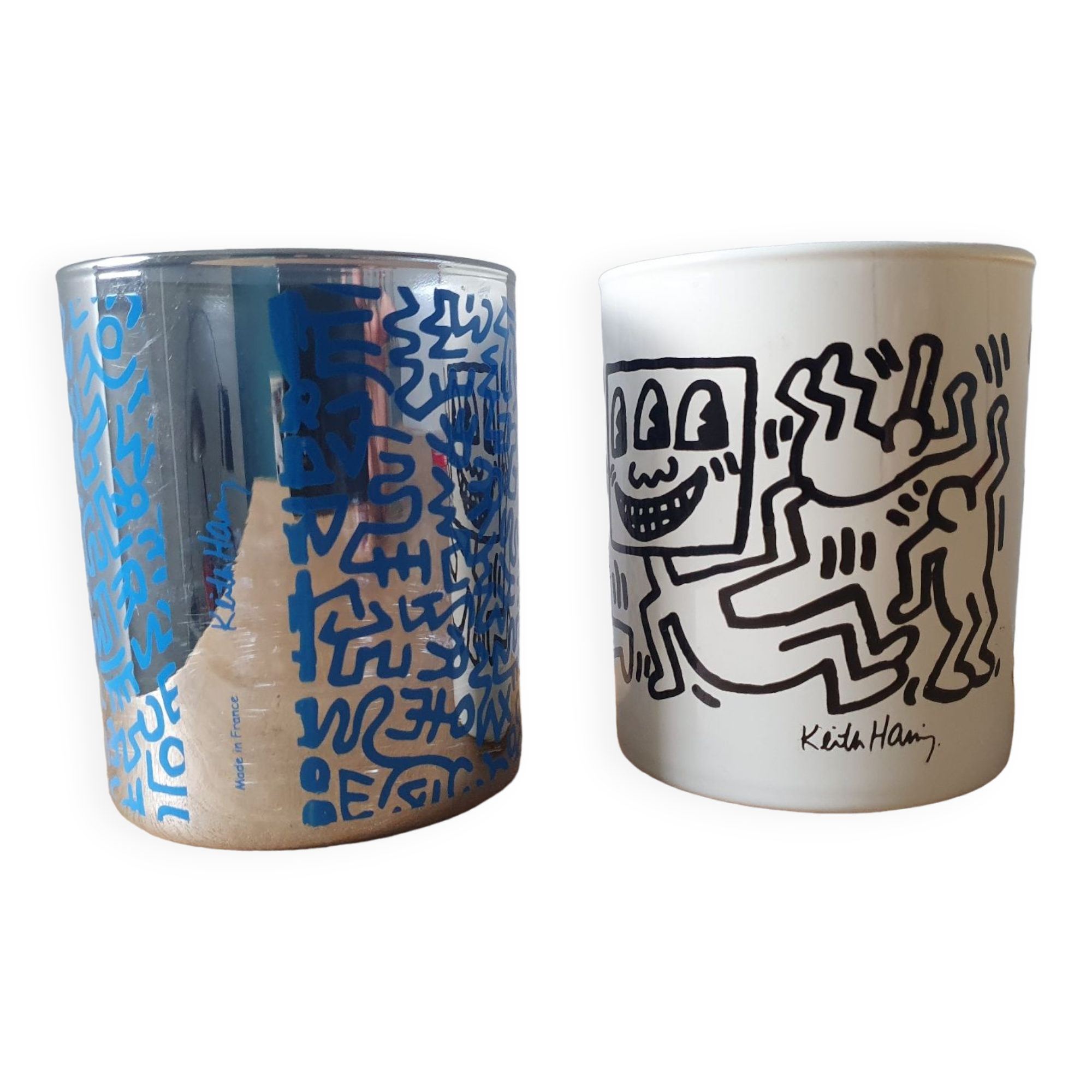Pair of Keith Haring pots in opaline.