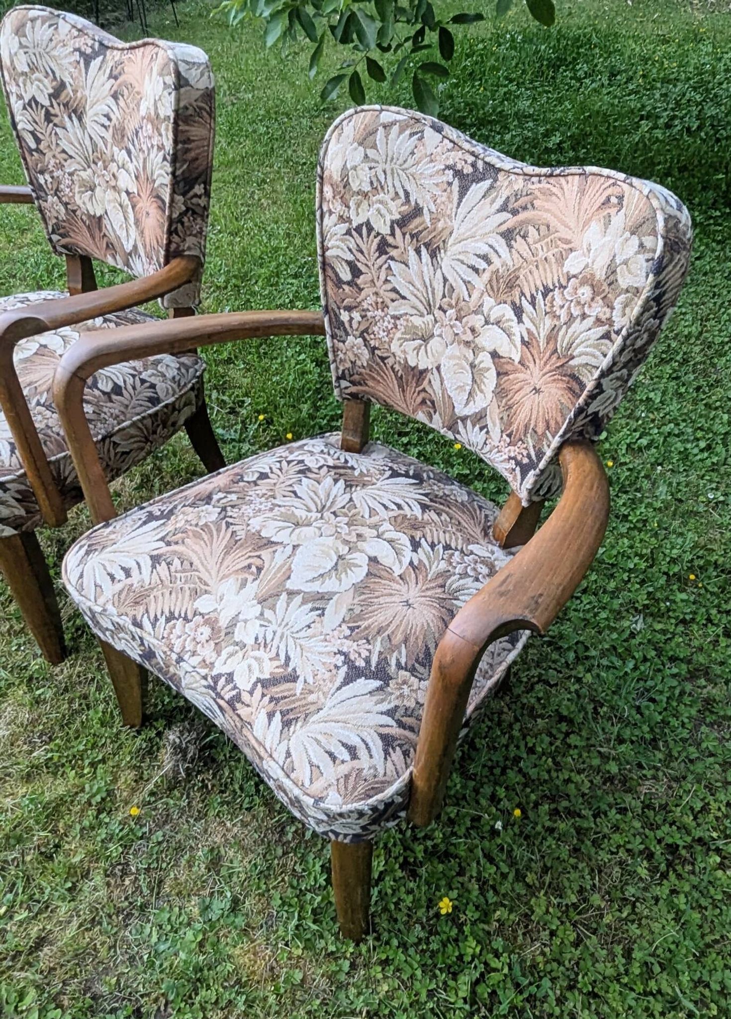 Paire de fauteuils bridge Art déco en bois massif, années 40-50