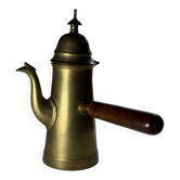 Antique oriental coffee pot, solid brass & wooden handle - 19th century Ottoman