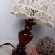 Table lamp with romantic wood and lace ambiance, retro chic