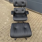 Vitra Eames Lounge chair XL + Ottoman, Zwart leder & Santos Palissander
