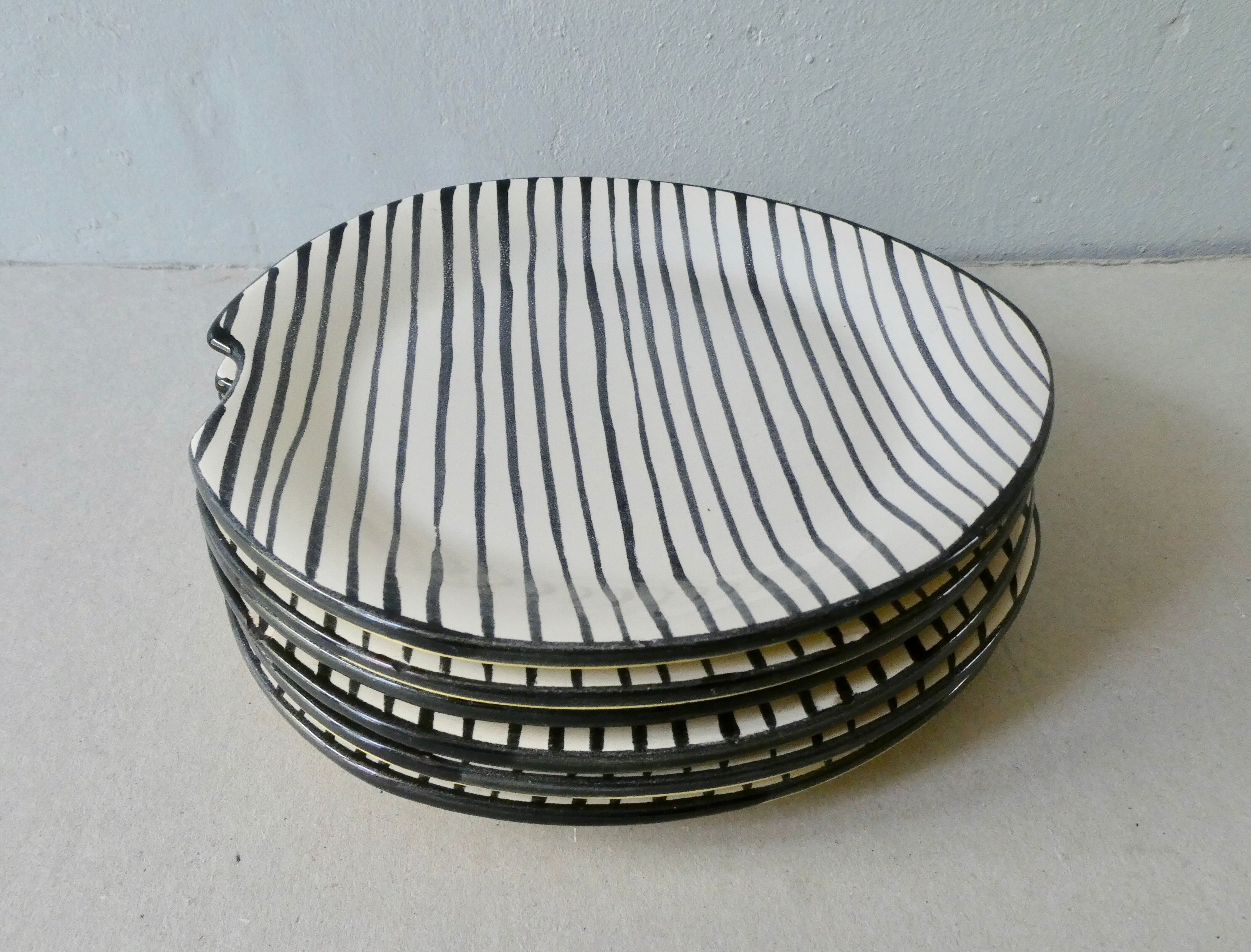Set of 6 flat ceramic plates, free form, 50s
