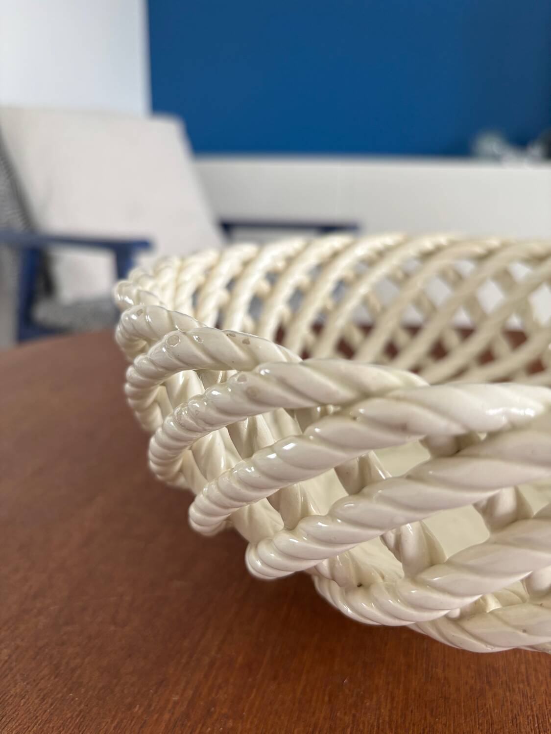White openwork braided ceramic bowl - lace ceramic
