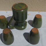 Green pitcher and 4 cups assorted terra cotta