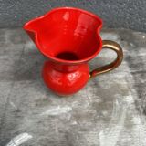 Red Pitcher Vase with Gold Accents Attributed to André Baud - Vallauris