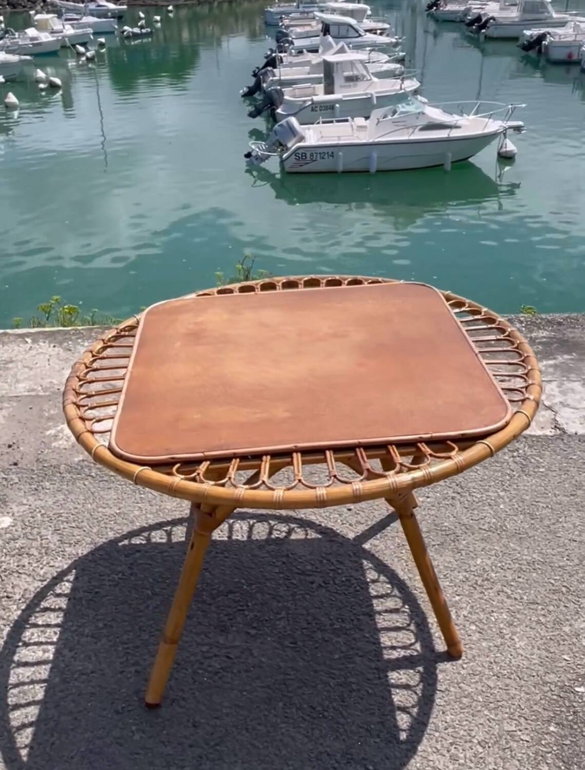 Rattan trampoline coffee table. French work. Circa 1950/60