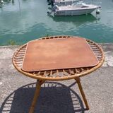 Table basse trampoline en rotin. Travail français. Circa 1950/60