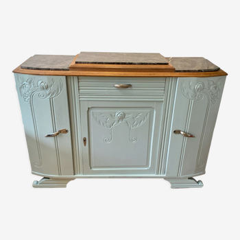 Art deco sideboard restyled light sage green, marble top, chrome handles, vintage shabby chic