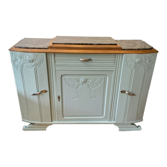 Art deco sideboard restyled light sage green, marble top, chrome handles, vintage shabby chic