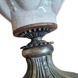 Lampada da Tavolo Vintage in Ceramica dipinta a mano e Velluto Bordeaux