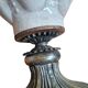 Lampada da Tavolo Vintage in Ceramica dipinta a mano e Velluto Bordeaux