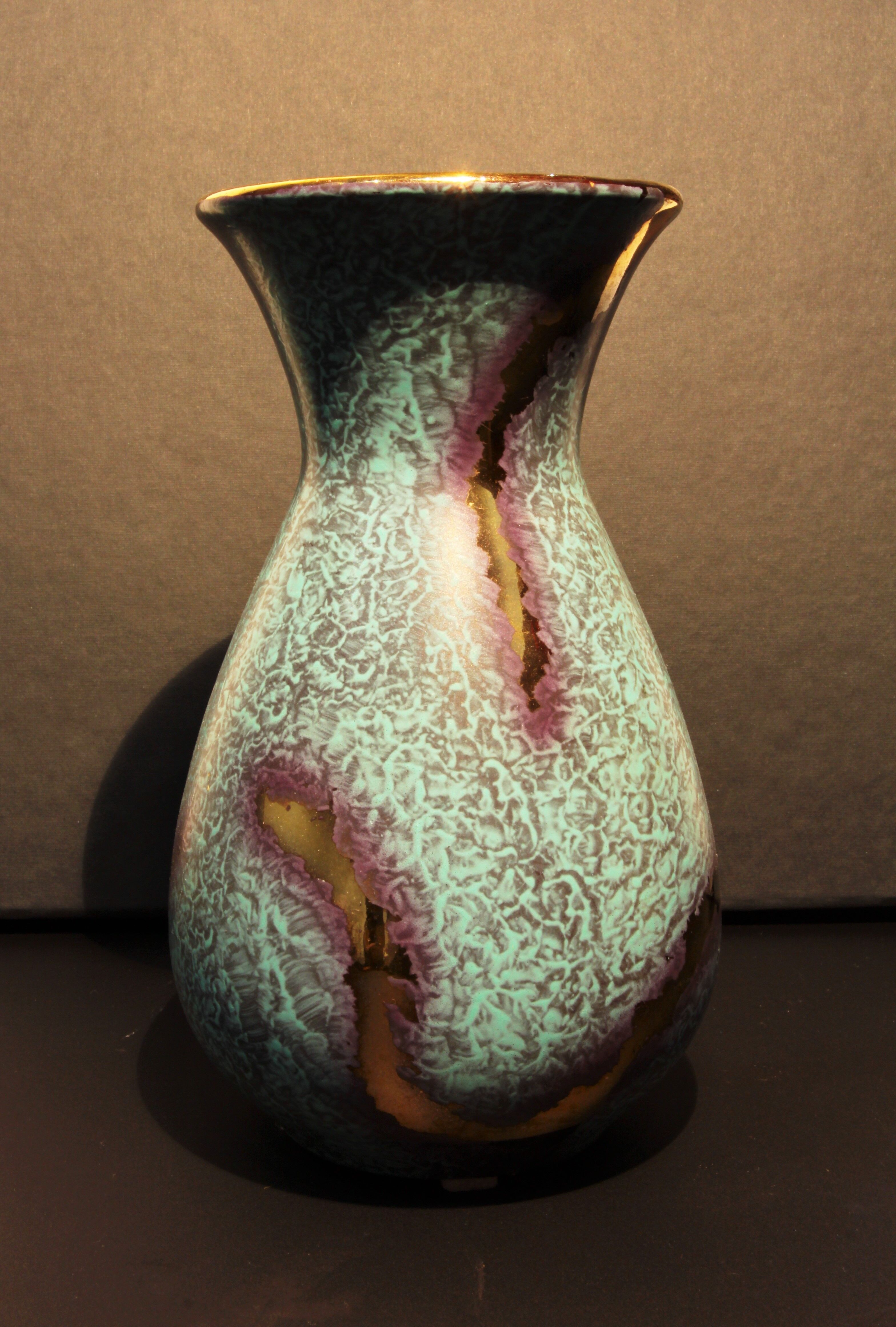Jasba vase with blue and gold patina (c. 1950-1960)