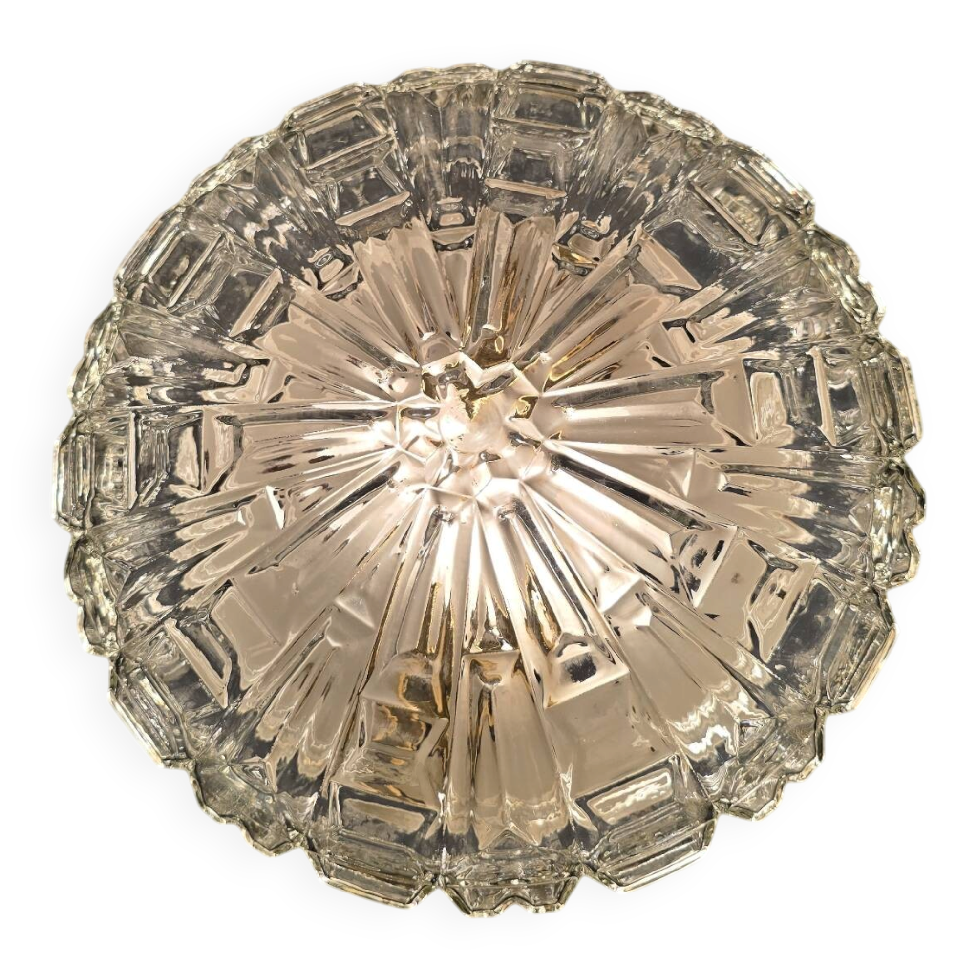 Plafonnier rond vintage XL en verre moulé