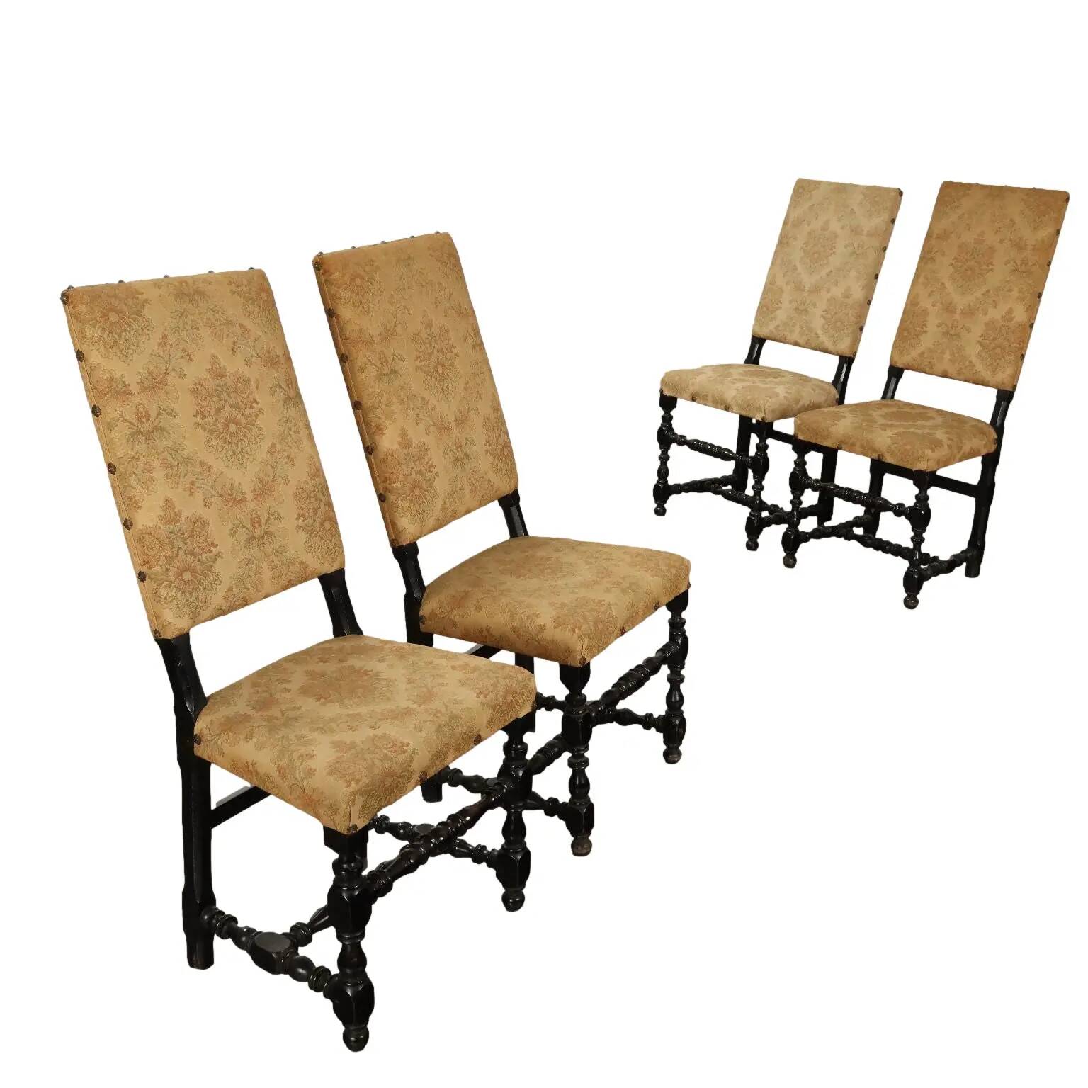 Antique Baroque chairs in ebonised walnut, Italy, 18th century.