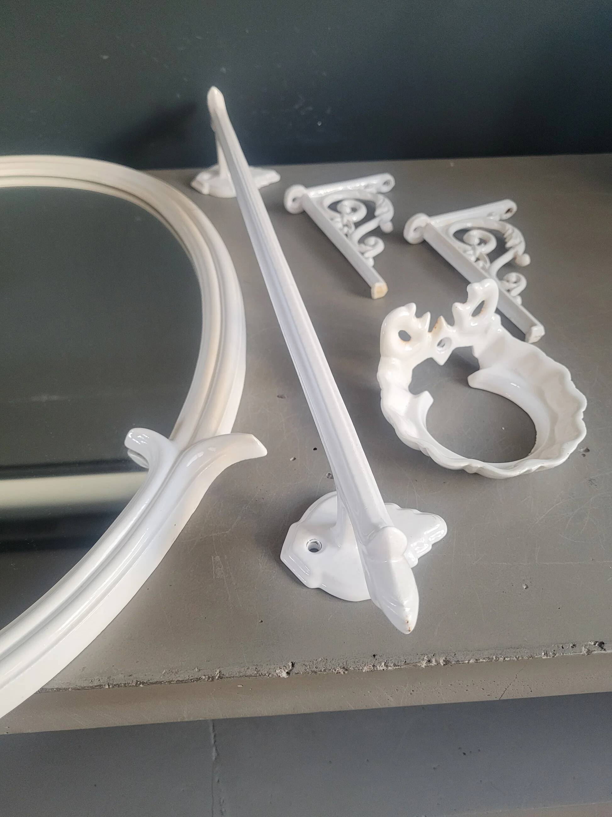 White enameled cast iron bathroom set