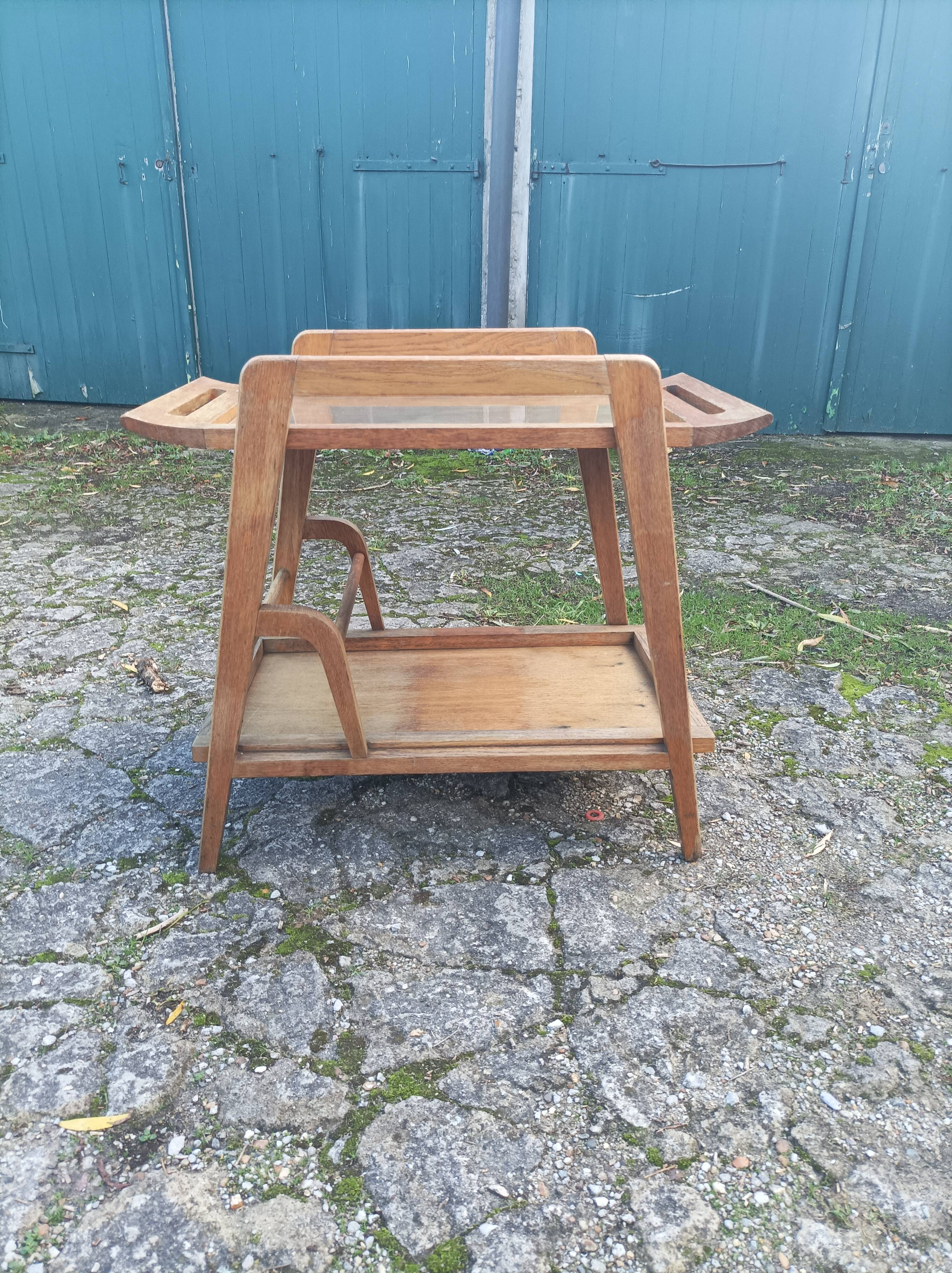 Ancienne desserte en bois vintage pieds compas scandinave