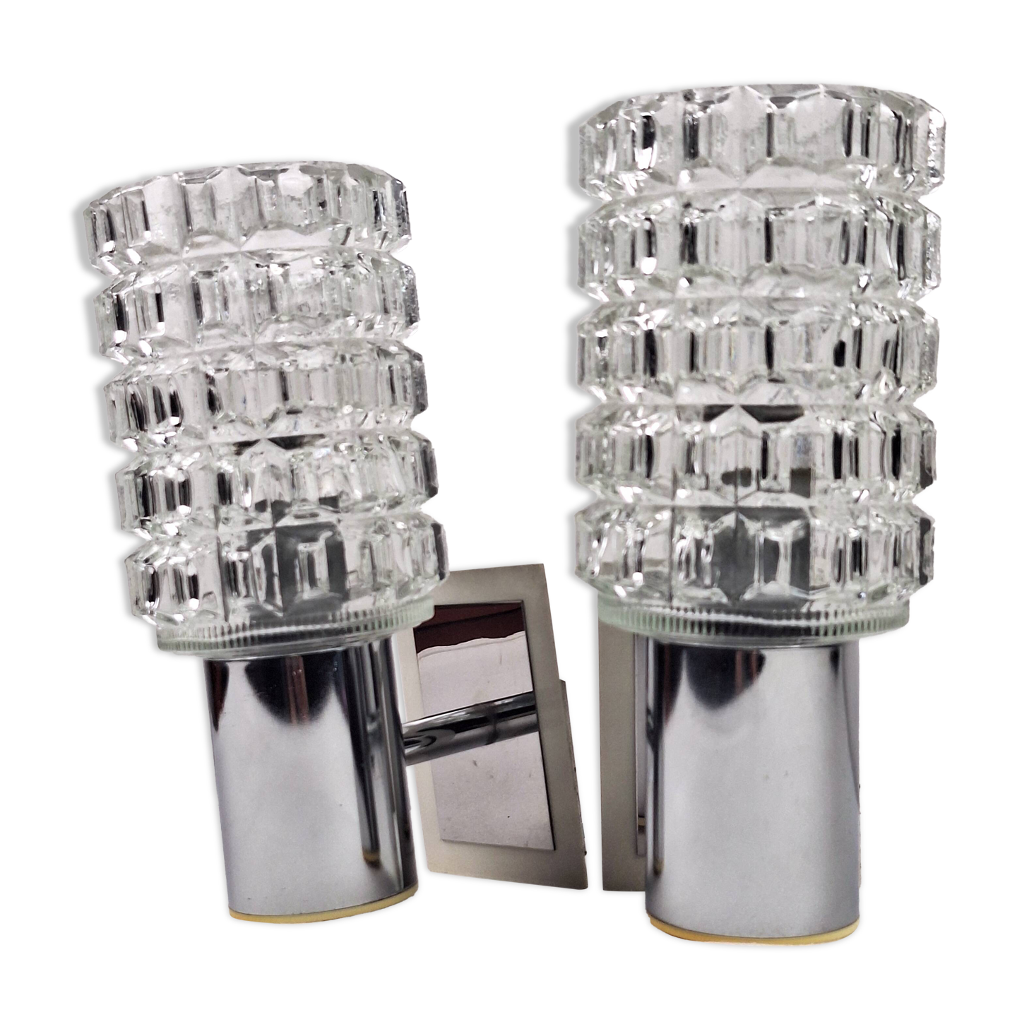 Pair of vintage 70s glass wall lamps by Targetti Sankey