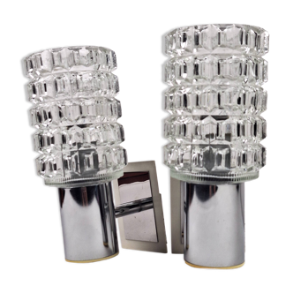 Pair of vintage 70s glass wall lamps by Targetti Sankey